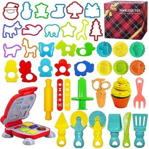 dough tools set for kids - 42pcs playdough toys accessories with stamps cutter scissor rolling pin and storage box, party favors set for age 2-8