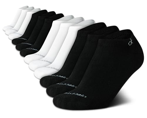 Calvin Klein Women's Athletic Socks - Lightweight Performance No Show Socks (12 Pack), Size Shoe Size: 4-10, White/Black