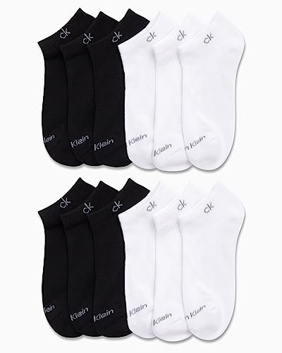 Calvin Klein Women's Athletic Socks - Lightweight Performance No Show Socks (12 Pack), Size Shoe Size: 4-10, White/Black