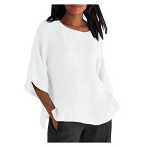 hfnxid cotton linen tops for women loose fit oversized half sleeve crewneck blouses summer casual tunic tops linen shirts, plus size linen tops for women,workout tops for women white 4x