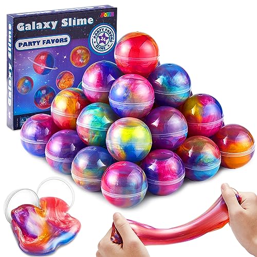 JOYIN Slime Party Favors, 24 Pack Galaxy Slime Ball Party Favors - Stretchy, Non-Sticky, Mess-Free, Stress Relief, and Safe for Girls and Boys - Perfect for Party, Classroom Reward