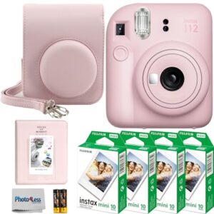 fujifilm instax mini 12 instant film camera (blossom pink) + fuji instax mini instant film – 40 sheets + instant camera gift bundle, compact