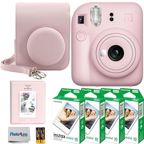 Fujifilm Instax Mini 12 Instant Film Camera (Blossom Pink) + Fuji Instax Mini Instant Film – 40 Sheets + Instant Camera Gift Bundle, compact