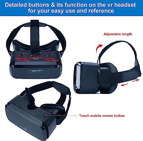 VR Headsets for Phone Cell Phone Virtual Reality headsets 3D Glasses Helmets VR Goggles for TV Movies Video Games Compatible to iOS Android Support 4.7” to 7.3” Mobile Screen with Controller (BR95)