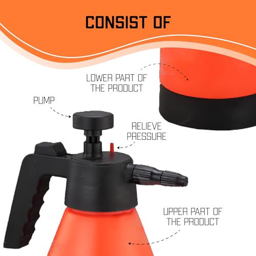 BIOPRONEXT Pressure Hand Pump Sprayer - 0.4 Gallon Small Pump Spray Bottle with Safety Valve and Adjustable Nozzle - High-Pressure Pump Hand Sprayer for Home Cleaning, Garden or Car Detailing (1.5L)