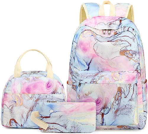 LOIDOU Backpack for Teen Girls Bookbags School Backpack with Lunch Box and Pencil Case 3 in 1 School Bags Set