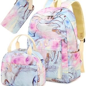 LOIDOU Backpack for Teen Girls Bookbags School Backpack with Lunch Box and Pencil Case 3 in 1 School Bags Set