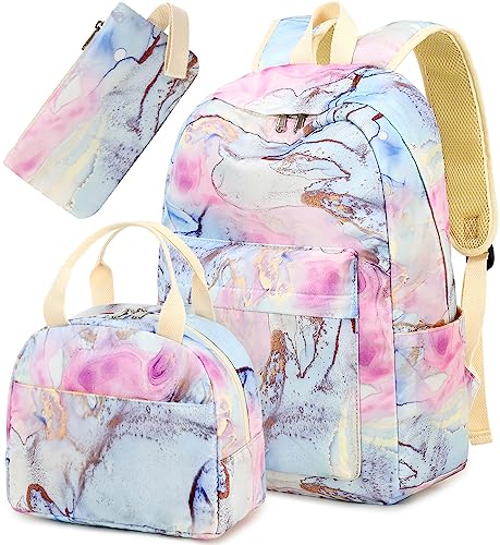 LOIDOU Backpack for Teen Girls Bookbags School Backpack with Lunch Box and Pencil Case 3 in 1 School Bags Set