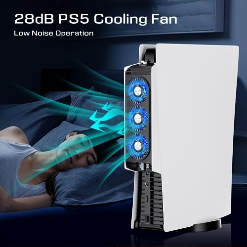 Cooling Fan for PS5 Accessories ,with 3 Blue LED Light/ 2 USB 3.0 Ports / 2 Fan Speed ,Compatible with PlayStation 5 Console Digital / CD Version, High Efficiency PS5 Cooler ( Black )