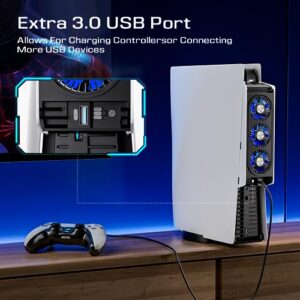 Cooling Fan for PS5 Accessories ,with 3 Blue LED Light/ 2 USB 3.0 Ports / 2 Fan Speed ,Compatible with PlayStation 5 Console Digital / CD Version, High Efficiency PS5 Cooler ( Black )