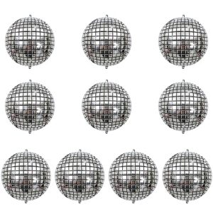 10pcs disco ball balloons,disco party decorations,4d10 inch disco party foil balloons,disco balls for 70s 80s disco themed birthday new year's party decor father's day mother's day supplies