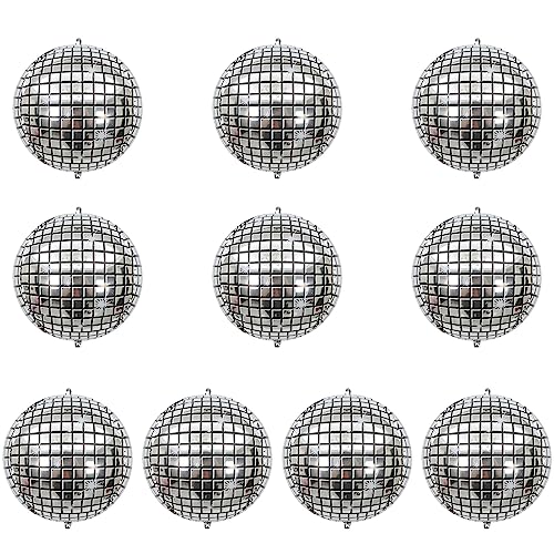 10Pcs Disco Ball Balloons,Disco Party Decorations,4D10 Inch Disco Party Foil Balloons,Disco Balls for 70s 80s Disco Themed Birthday New Year's Party Decor Father's Day Mother's Day Supplies