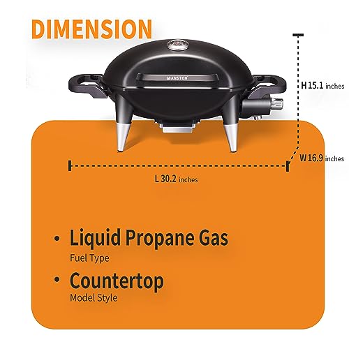 VANSTON Liquid Propane Gas Grill, Single Burner BBQ Grill, Black -Great For Patio Garden Picnic Backyard, 10000BTU Portable and Convenient Camping Tabletop Barbecue Grill with Built-In Thermometer