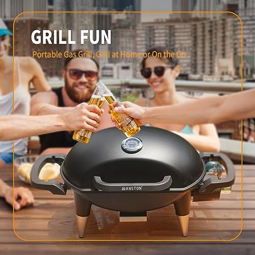 VANSTON Liquid Propane Gas Grill, Single Burner BBQ Grill, Black -Great For Patio Garden Picnic Backyard, 10000BTU Portable and Convenient Camping Tabletop Barbecue Grill with Built-In Thermometer