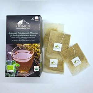 Organic Olympus Mountain Tea with Organic Dittany of Crete. 20 Tea Bags of 1.5 gr. Net Weight 30 g / 1.05 oz