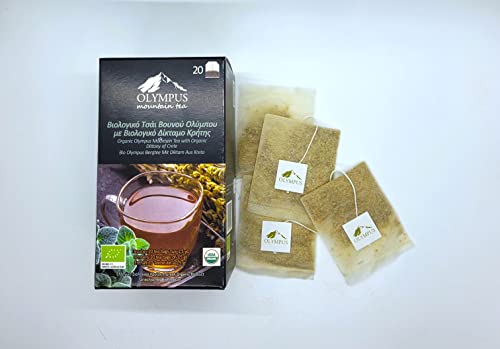 Organic Olympus Mountain Tea with Organic Dittany of Crete. 20 Tea Bags of 1.5 gr. Net Weight 30 g / 1.05 oz