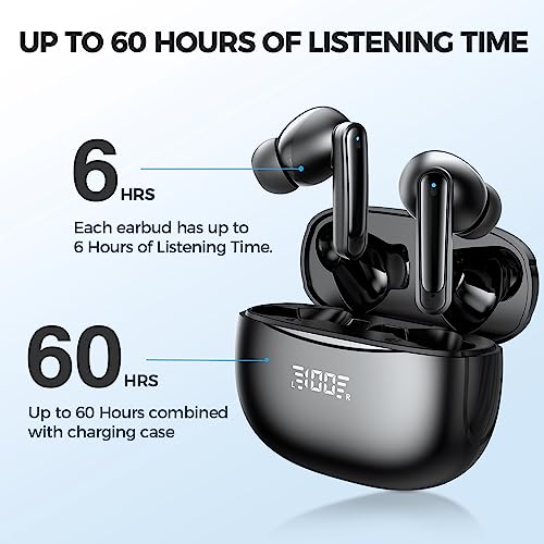 Hyyeosd Wireless Earbuds Bluetooth Headphones with Charging Case 60H Playtime Waterproof LED Digital Display in-Ear Earbuds with Microphone for iPhone Android Sports Gym Workout