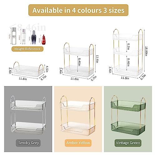 YCIA&DONE Bathroom Organizer Countertop 2 Tiers, Makeup Organizer Counter Storage, Skincare Cosmetics Shelf, Perfume Holder for Vanity Tray, Kitchen Organizers and Storage(Clear White)