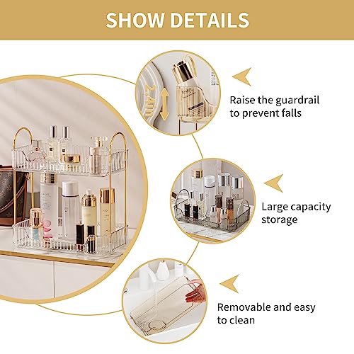 YCIA&DONE Bathroom Organizer Countertop 2 Tiers, Makeup Organizer Counter Storage, Skincare Cosmetics Shelf, Perfume Holder for Vanity Tray, Kitchen Organizers and Storage(Clear White)