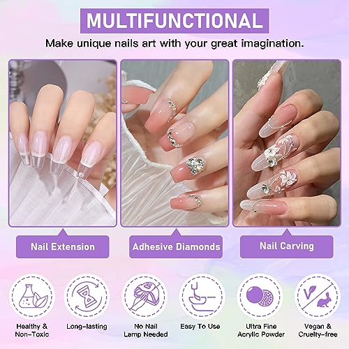 XIFEPFR Acrylic Nail Kit - Clear White Pink Acrylic Powder and Acrylic Liquid Set with Acrylic Nail Brush Nail Forms Glass Cup Beginner Acrylic Nail Kit for Nail Extension Carving Salon Home DIY