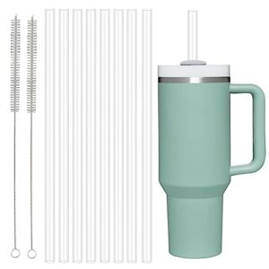 8pcs replacement straws for stanley cup,reusable plastic straws with 2pcs cleaning brush,clear straw stanley cup accessories for 40 oz 30 oz cup tumbler