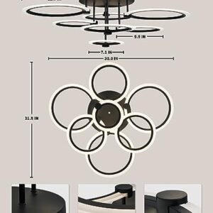 SEABLE Modern LED Ceiling Light 7 Rings Dimmable Ceiling Light Fixtures with Remote Black Close to Ceiling Light 31.8" 130W 3000K-6500K Flush Mount Ceiling Lamp for Living Room,Bedroom,Kitchen