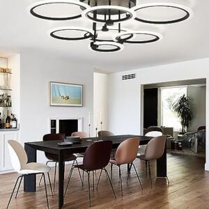 SEABLE Modern LED Ceiling Light 7 Rings Dimmable Ceiling Light Fixtures with Remote Black Close to Ceiling Light 31.8" 130W 3000K-6500K Flush Mount Ceiling Lamp for Living Room,Bedroom,Kitchen