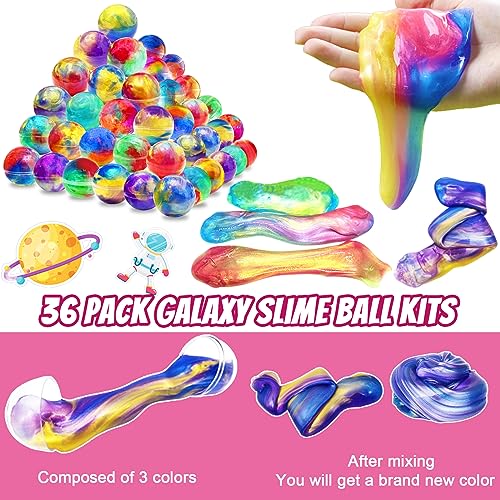 36 Pack Galaxy Ball Slime Party Favors for Kids,Stretchy Non-Sticky Crystal Slime for Boys Girls Gift,School Prize,Stress Relief