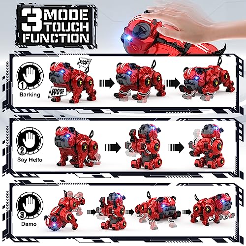 Lterfear Robot Dog for Kids, Remote Control Robot Rechargeable Programing Stunt Robo Dog with Sing, Dance and Touch Function, Robotic Dog Toy for Boys Ages 5 6 7 8 9 10+ Birthday Gifts, Red