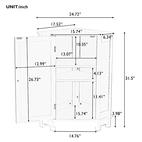 Yone jx je Home Corner Srotage Cabinet, Corner Floor Cabinet with Door and Adjustable Shelves, Bathroom Triangle Cabinets Furniture for Bathroom, Kitchen, Bedroom, Living Room (Black Brown)