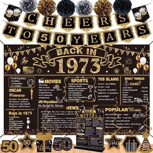 50th birthday decorations for men women,16pcs back in 1973 banner 50 year old party decorations,including vintage 1973 banner,1973 poster anniversary card,cheers to 50 years banner,7 hanging swirl,6 paper poms,50th birthday gifts for men
