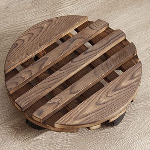 Tophacker Plant Caddy Wooden with Lockable Wheels, Round Plant Roller, Heavy Duty Rolling Plant Stand, Wood Plant Pot Stand for Indoor/Outdoor, Plant Rolling Tray (Color : A, Size : 20cm)