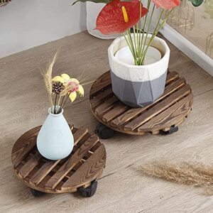 Tophacker Plant Caddy Wooden with Lockable Wheels, Round Plant Roller, Heavy Duty Rolling Plant Stand, Wood Plant Pot Stand for Indoor/Outdoor, Plant Rolling Tray (Color : A, Size : 20cm)