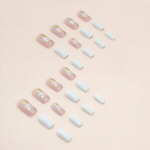 Diduikalor 24Pcs White Press on Nails Short Fake Nails Square False Nails with Glitter Designs Glue on Nails For Nail Decorations With Jelly Glue Stick On Nails Acrylic Nails For Women Girls