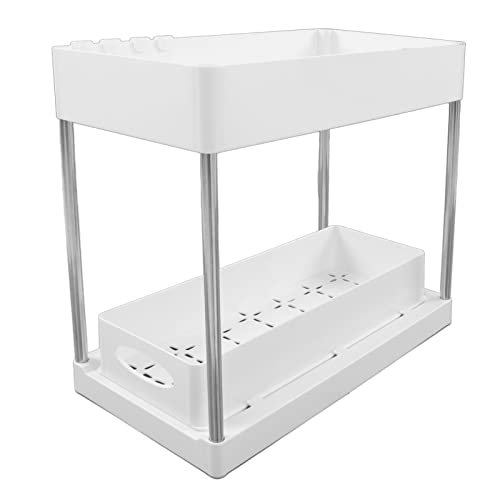 Under Sink Organizers, Large Capacity Slide Out Design Under the Sink Organizer, Easy Assembly Under Sink Storage, for Bathrooms, Kitchens, Closets(White)