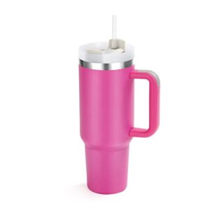 jozelnk 40oz tumbler with handle insulated mug wtih straw and lid stainless steel vacuum double wall drinking cup (hot pink)