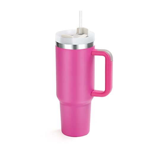 JOZELNK 40oz Tumbler with Handle Insulated Mug wtih Straw and Lid Stainless Steel Vacuum Double Wall Drinking Cup (Hot Pink)