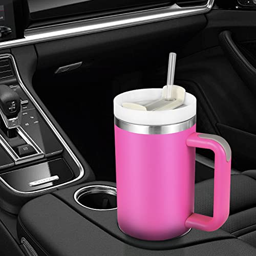 JOZELNK 40oz Tumbler with Handle Insulated Mug wtih Straw and Lid Stainless Steel Vacuum Double Wall Drinking Cup (Hot Pink)