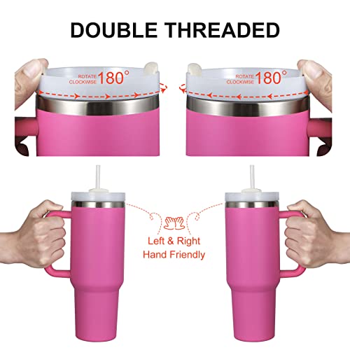 JOZELNK 40oz Tumbler with Handle Insulated Mug wtih Straw and Lid Stainless Steel Vacuum Double Wall Drinking Cup (Hot Pink)