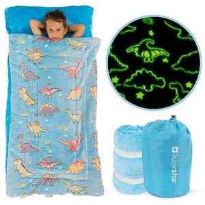 dinosaur sleeping bags – cozy sleeping bag for boys girls aged 2-12 – glow in the dark dinosaur design – ultra-soft and comforting kids sleeping bag – 33 x 66-inch