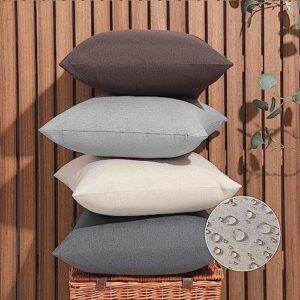 wemeon outdoor waterproof pillow covers20x20in set of 4, solid color pillows decorative square patio furniture pillows for couch patio balcony tent garden(neutral)