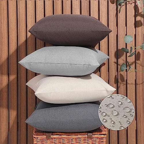 WEMEON Outdoor Waterproof Pillow Covers20x20in Set of 4, Solid Color Pillows Decorative Square Patio Furniture Pillows for Couch Patio Balcony Tent Garden(Neutral)