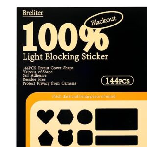 breliter light blocking stickers - 144pcs light blackout covers with tweezers for electronics light dimming for routers, monitors and electrical appliances, block 95%-100% of led lights (blackout)