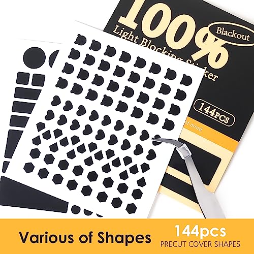 Breliter Light Blocking Stickers - 144PCS Light Blackout Covers with Tweezers for Electronics Light Dimming for Routers, Monitors and Electrical Appliances, Block 95%-100% of LED Lights (Blackout)