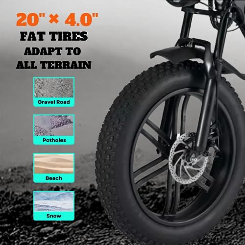 BreezeRider 20" Fat Tire Electric Bike for Adults 750W Brushless Motor 48V 15AH Removable Battery Ebike Commuter Electric Mountain Bike 7-Speed Dual Suspension