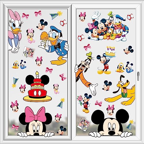 Gzkkkkx Cartoon Window Clings Decals,Party Removable Stickers for Glass Windows,Birthday Party Supplies Holiday Home Decorations (Mickey(8Sheets）), ZE073