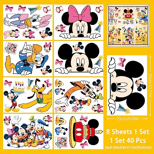 Gzkkkkx Cartoon Window Clings Decals,Party Removable Stickers for Glass Windows,Birthday Party Supplies Holiday Home Decorations (Mickey(8Sheets）), ZE073