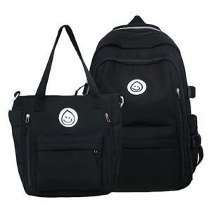 yjmkoi black backpacks for girls and boys,classical travel backpack set for teens boys girls, 2pcs aesthetic bookbag