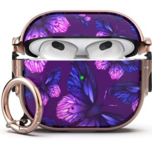 GuarzFun for AirPod 3 case with Lock, AirPods 3rd case for Women Men, Flower Hard case with Keychain (Purple Butterfly)