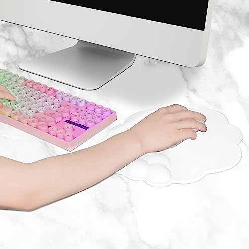 JIKIOU Mouse Pad Wrist Support with Leather Surface,Cloud Wrist Rest Mousepad with Memory Foam,Non-Slip PU Base Mouse Pad for Home Office Laptop Mac Easy Pain Relief (Cloud White)